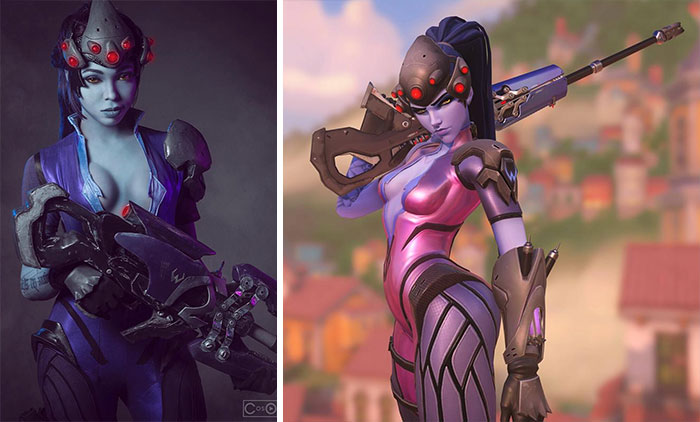 Cosplayer Jasmine James, disfrazada como Widowmaker de Overwatch