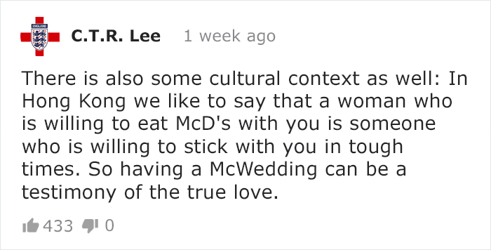 Comentarios en Twitter sobre las bodas en McDonald's en Hong Kong