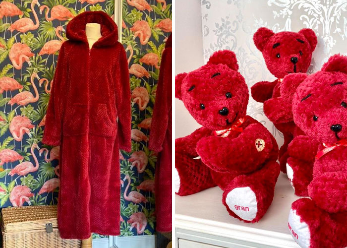 Osito de peluche hecho con pedazos de prendas de personas fallecidas