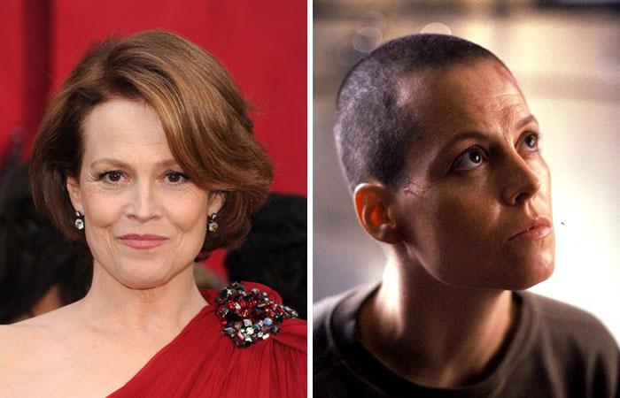 Sigourney Weaver antes y después de cortarse el cabello