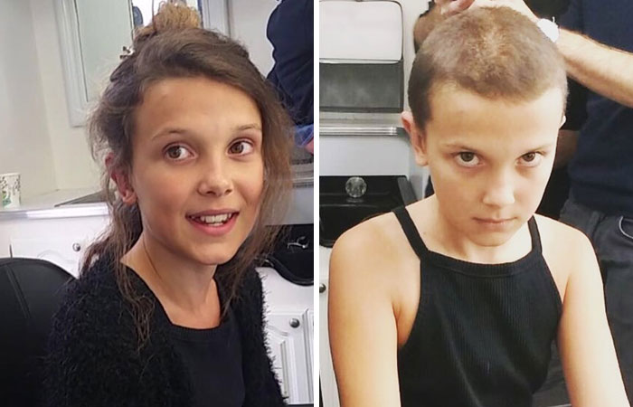 Millie Bobby Brown antes y después de raparse la cabeza para el papel de Eleven en Stranger Things