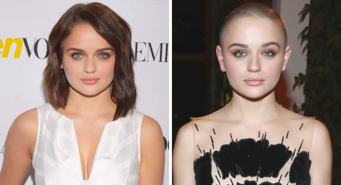 Actriz Joey King antes y después de afeitarse la cabeza