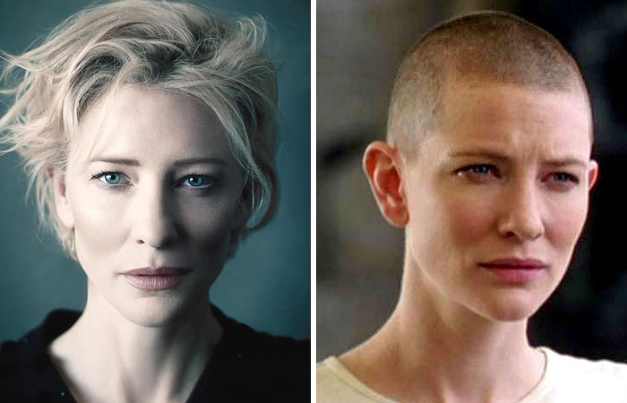 Cate Blanchett antes y después de raparse su cabellera platinada
