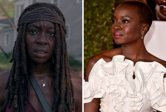 Danai Gurira antes y después de raparse el cabello