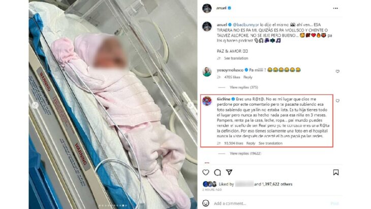 Captura de pantalla del comentario de Tekashi en una publicación de Anuel AA