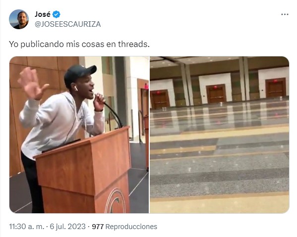 meme de un hombre hablando sin público sobre la nueva app Threads