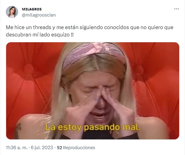 meme de una mujer llorando sobre la nueva app Threads