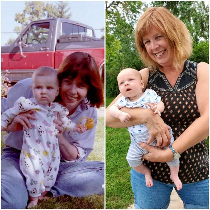 mujer cargando una bebé; Fotos antes y ahora que nos traen el aroma de la nostalgia