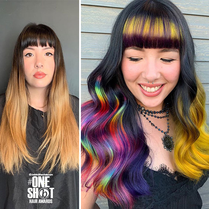 Antes y después corte y tinte cabello en mujeres