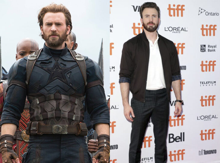 Chris Evan en su personaje de El Capitán América vs en su día a día