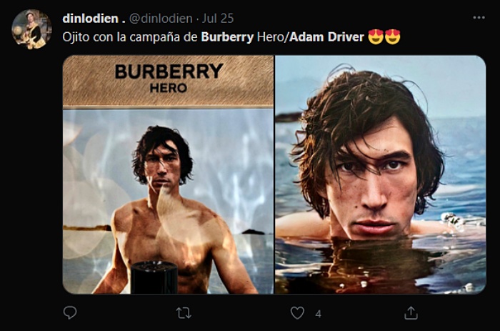 reacciones, memes, comentarios de Adam Driver en comercial de Burberry