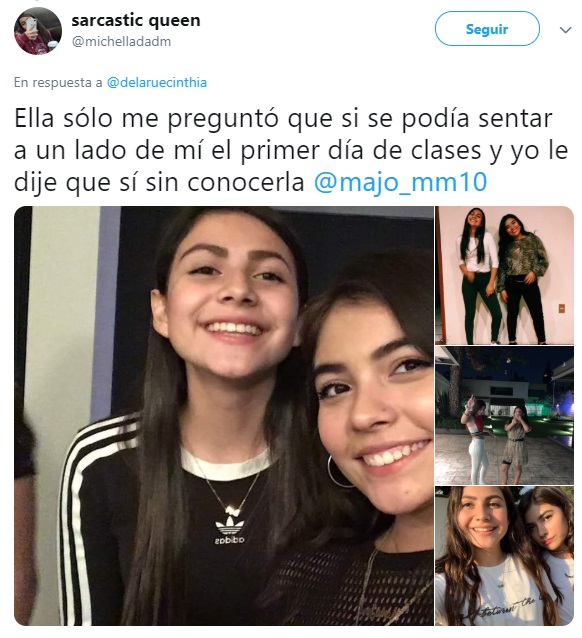 Publicación de tuit, con amigas que se conocen en la escuela