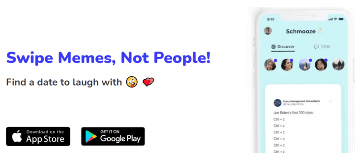 App de citas llamada Schmooze para conseguir cita con memes