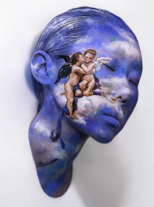 Artista Dain Yoon haciendo un maquillaje con ilusión óptica