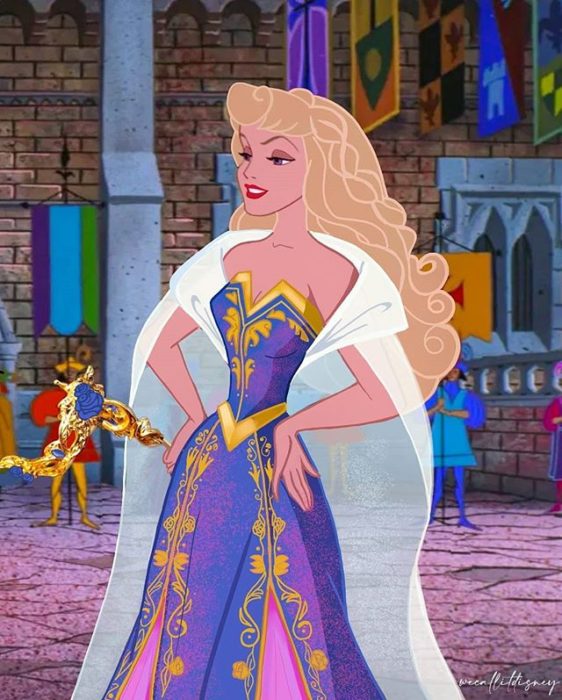 Princesa Aurora usando el vestido reimaginado por la artista Marta Sánchez García
