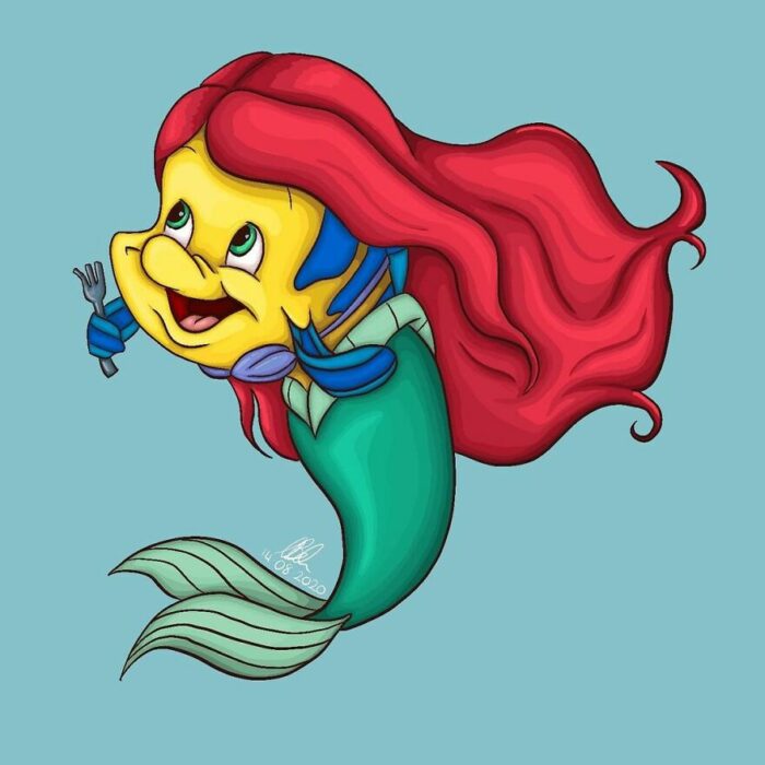 Flounder ;Artista convierte a mascotas Disney en protagonistas de cuentos de hadas 