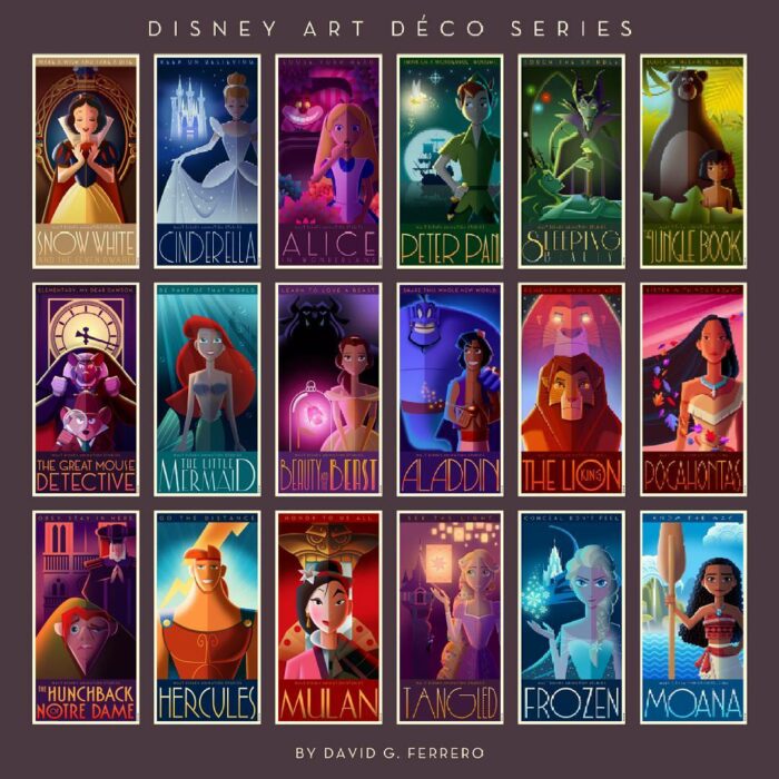 imagen de la serie de póster de los clásicos de Disney en Art Déco