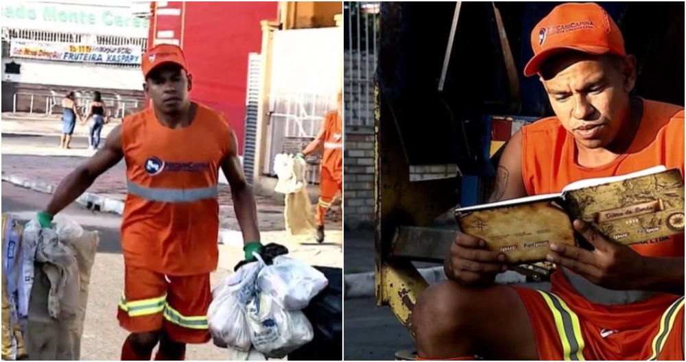 Hombre leyendo; Recolector de basura recupera libros y crea una biblioteca