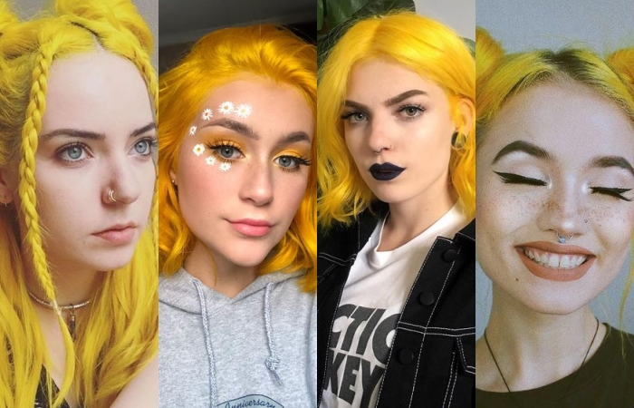 chicas con cabello amarillo neón 