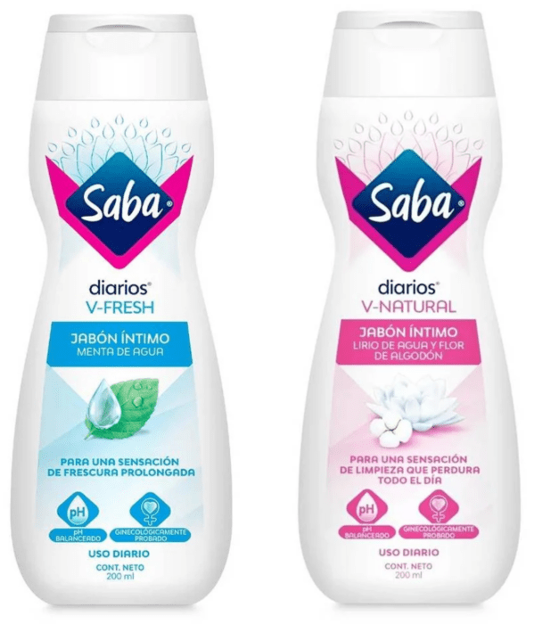 Foto de producto de jabones íntimos de la línea de Saba V-Fresh y V-Natural