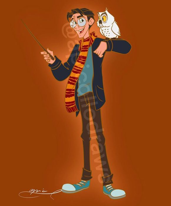 Ilustración de Alex Pick transformando a Milo en Harry Potter