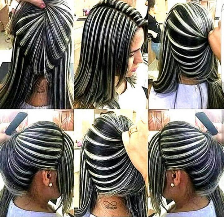Mujer con cabello estilo "cebra"