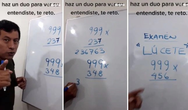 Fidel Medina explicando clases de matemáticas en una pizarra
