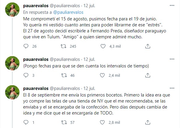 Comentarios en Twitter sobre una estafa por un vestido de novia 