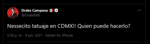 Comentario en Twitter de Drake Bell