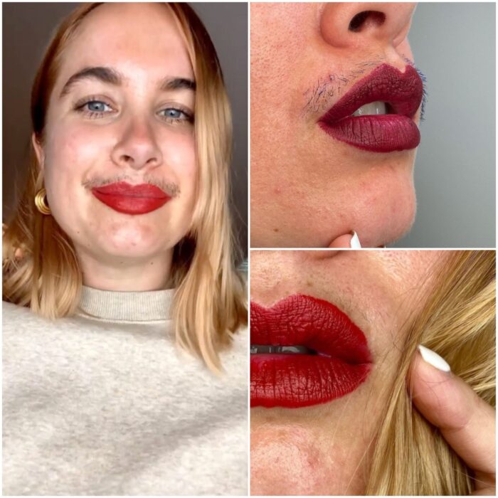 Chica con labial rojo; Influencer rompe estereotipos al mostrar su bigote al natural y negarse a usar filtros