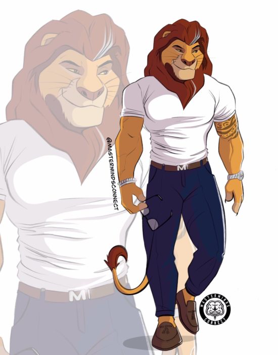 Ilustración de Master Minds Connect en la versión adolescente de El rey León, Simba
