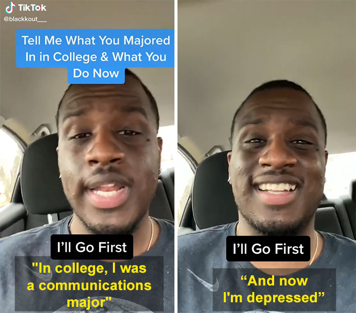 Chico describiendo en TikTok lo que estudió vs lo que hace ahora