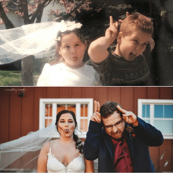 Niños jugando a una boda; Personas en internet recrean fotos antiguas y el resultado es pura dulzura