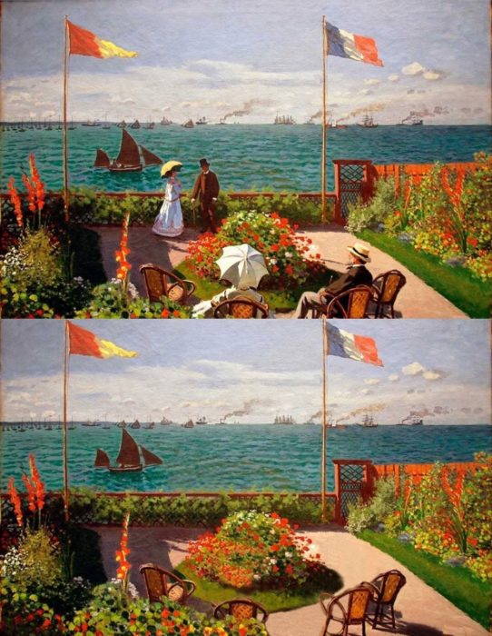 Pintura La terraza de Sainte-Adresse con y sin personas