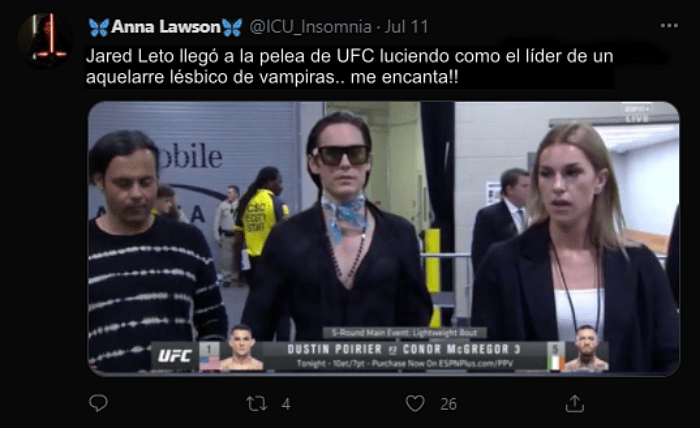 reacciones, opiniones, bromas y memes en twitter sobre Jared Leto en la UFC