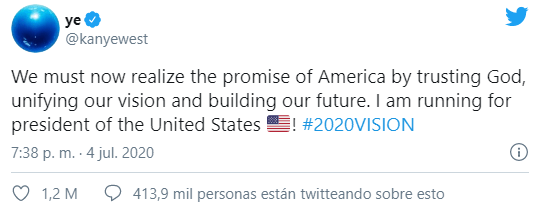 Kanye West por la presidencia de EU tuit