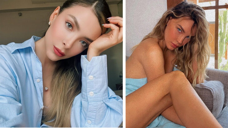 imagen comparativa de la modelo del nuevo video de Christian Nodal con una foto de Belinda
