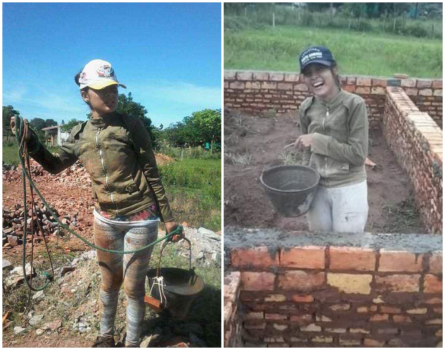 Chica trabajando como albañil; trabajó como albañil para pagar sus estudios