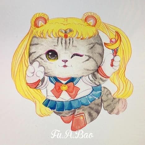 Ilustración Sailor moon kawaii de gatitos