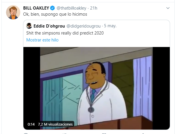 Comentario en Twitter sobre los sucesos actuales y los episodios de los simpson