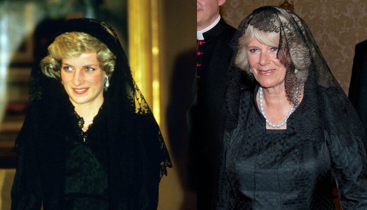 Comparación de Camilla Parker y Lady Di usando un velo de encaje en color negro