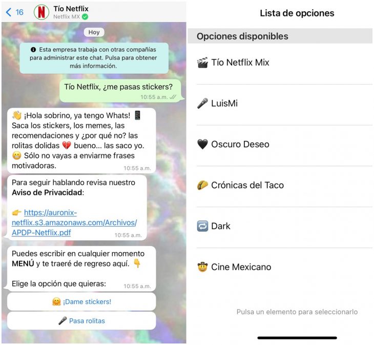 El tío Netflix ya tiene WhatsApp y los usuarios pueden chatear con él