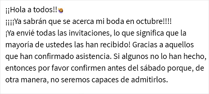 Lista de peticiones que hizo una novia sobre su boda 