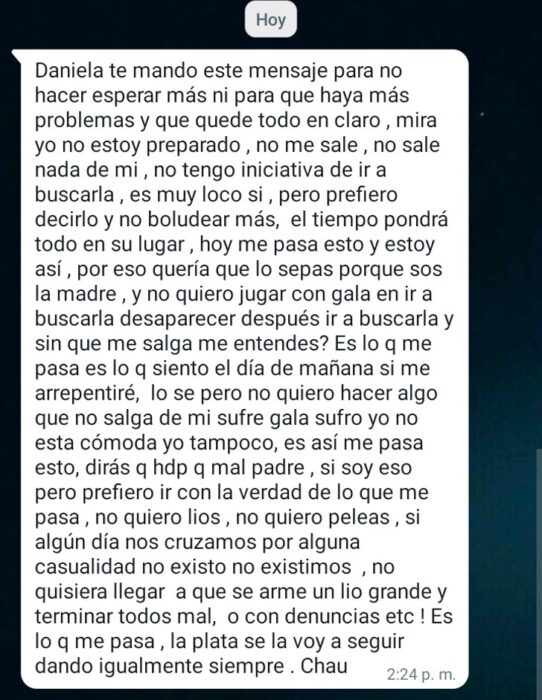 Mensaje de WhatsApp de un hombre para dejar a su hija