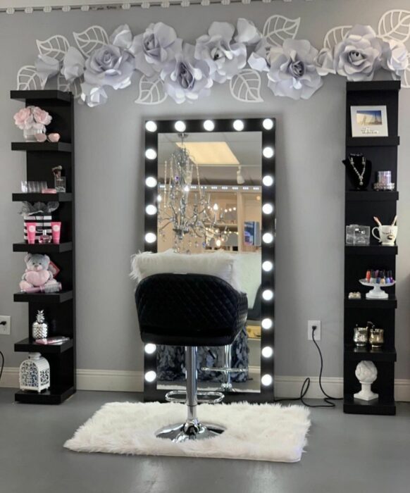 Makeup room en negro con mezcla de gris y negro
