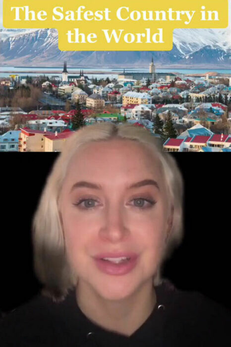 Chica contando en un video en TikTok por qué Islandia es el mejor lugar del mundo