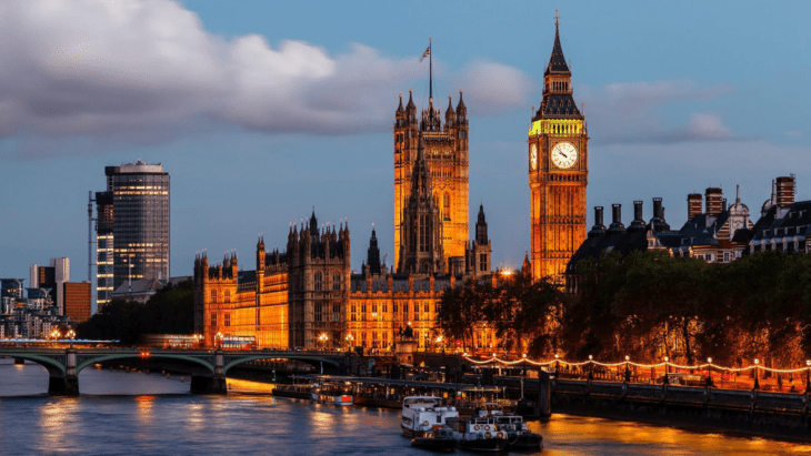 Fotografía de la vista de Londres donde muestra edificios como el reloj de la torre Big Ben