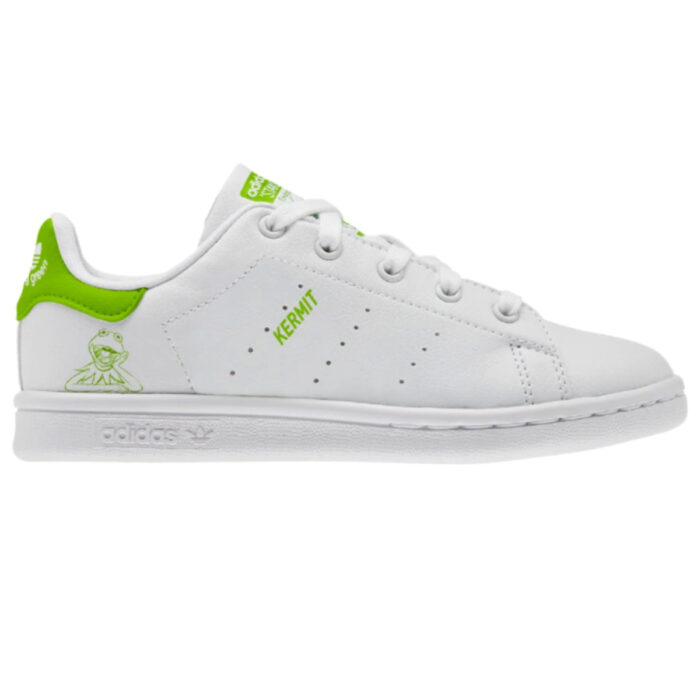 Línea de ropa y calzado de Adidas, Stan Smith Disney; tenis blancos con verde y estampado de la Rana René