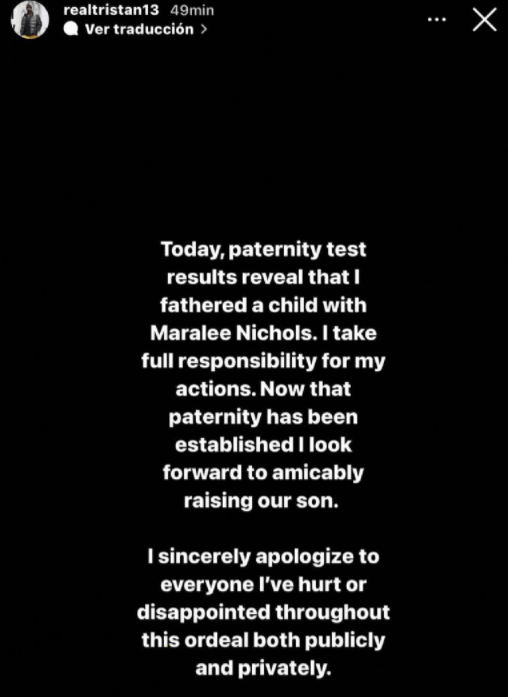 Declaraciones en Instagram sobre la paternidad de Tristan Thompson