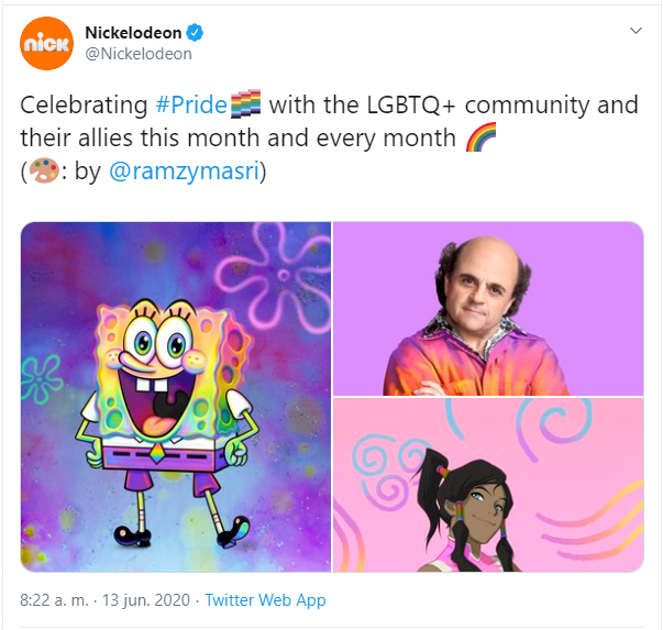 Publicación en twitter de nickelodeon sobre la orientación sexual de Bob Esponja 